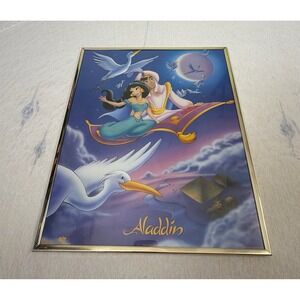 Vintage Disney Aladdin Framed Poster Print Jasmine Magic Carpet 90s USA